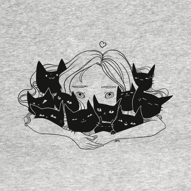 Anime Girl Hugging Many Black Cats by cellsdividing